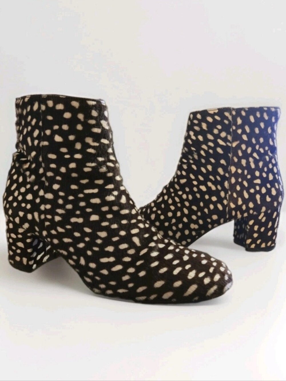 J. CREW Side Zip Ankle Boots Leopard Calf Hair Leather Spotted Zippers Size 9.5